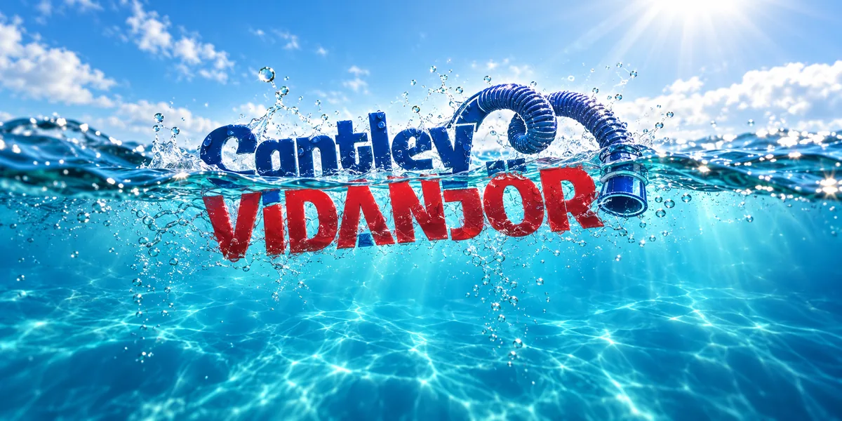 The Cantley Vidanjör logo among splashing water on the surface of a rippling sea